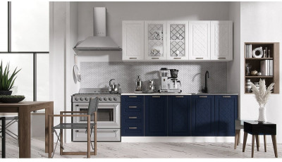 Кухня МДФ Агава 2000 (Акация белая / Сапфир, Белый)