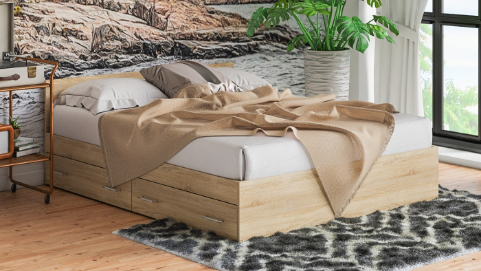 Мори Кровать с ящиками 1600, дуб сонома