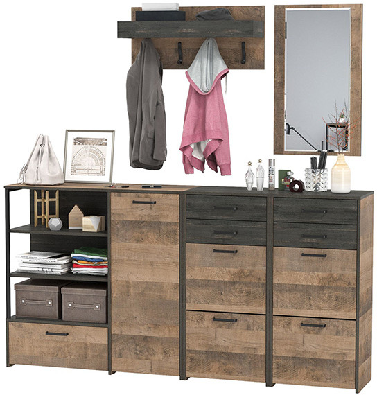 Трувор Прихожая 167, цвет дуб гранж песочный/интра, ШхГхВ 209х37х195 см., универсальная сборка