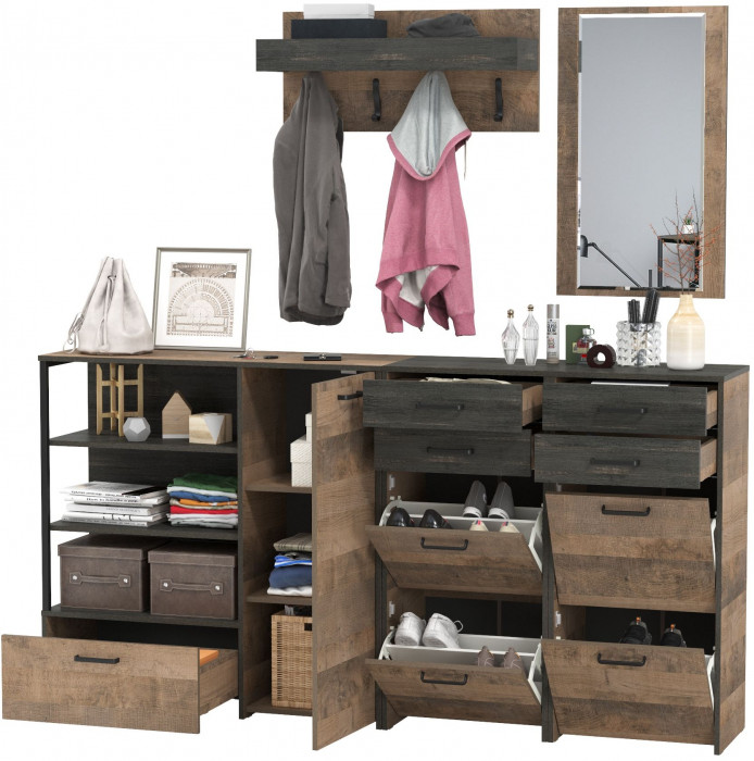 Трувор Прихожая 167, цвет дуб гранж песочный/интра, ШхГхВ 209х37х195 см., универсальная сборка