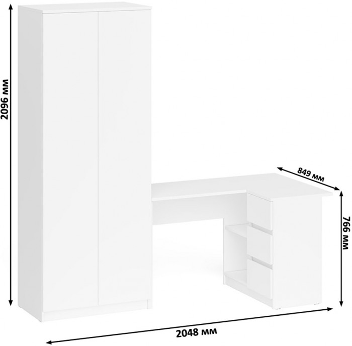 Мори компьютерный стол МС-16 правый + Шкаф МШ800.1, белый