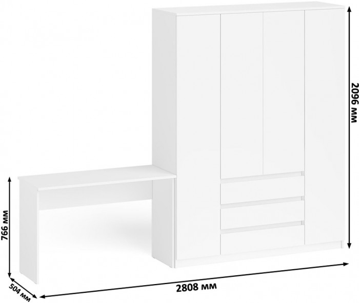 Мори письменный стол МСП1200.1 + Шкаф МШ1600.1, белый