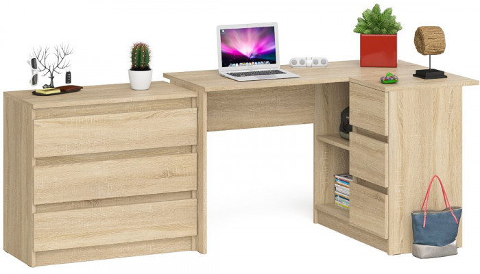 Мори Стол компьютерный МС-16 правый + Комод МК800.1, цвет дуб сонома, ШхГхВ 204,8х84,9х76,6 см., выдвижные ящики справа, НЕ универсальная сборка