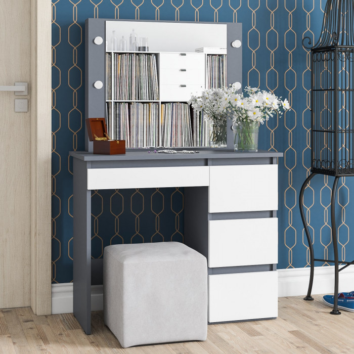 Стол косметический с подсветкой Сура, графит/белый