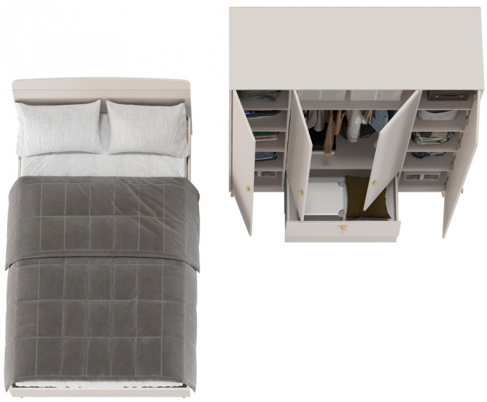 Афина Спальня Кровать 1200 + Шкаф 4-х дверный, кашемир серый