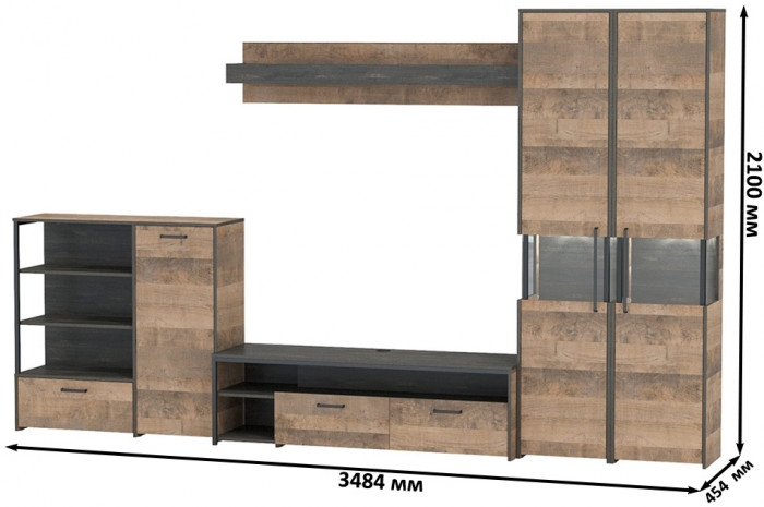 Трувор Гостиная 035, дуб гранж песочный/интра