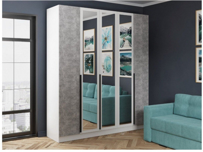 Шкаф Мадрид 2000 с зеркалом белый/ателье светлое