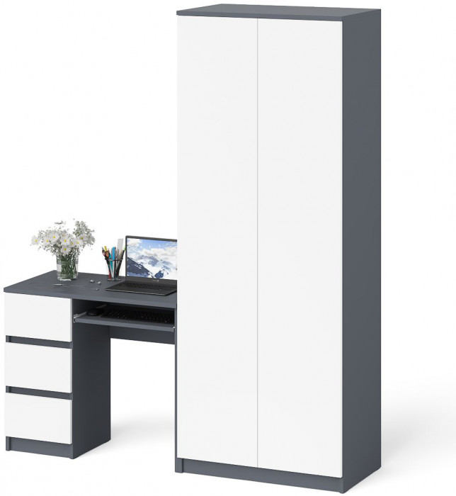 Мори компьютерный стол МС-6 левый + Шкаф МШ800.1, графит/белый