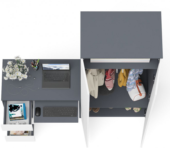 Мори компьютерный стол МС-6 левый + Шкаф МШ800.1, графит/белый