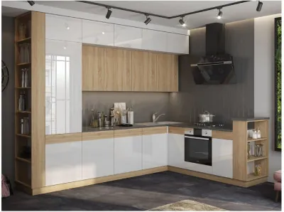 Кухня МДФ Техно-5 3,2х2,24 (Сонома / Белый глянец / Сонома)