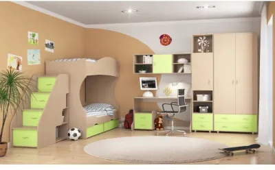 Модульная детская Дельта-3, Дуб молочный / Салатовый