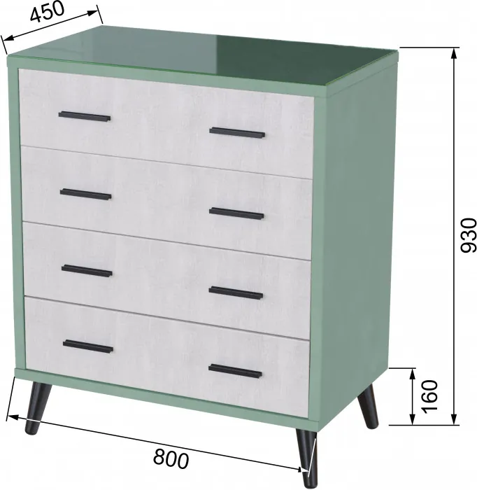 Комод интерьерный Ланс мятный/мдф холст белый