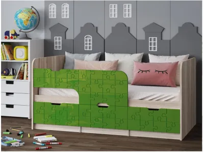 Детская кровать Юниор-9, 80х160 (Цитрус глянец, Ясень шимо светлый)