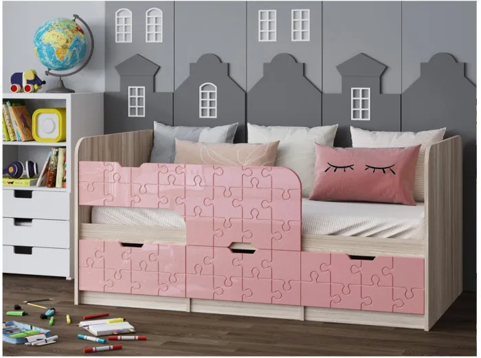 Детская кровать Юниор-9, 80х160 (Цитрус глянец, Ясень шимо светлый)