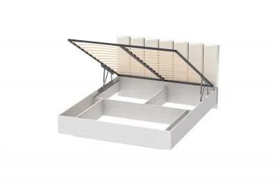 Кровать 1,4 арт.031-М1 (Полосы) - Ясень Анкор Светлый/к/з молочный (ПМ)