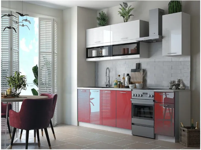 Кухня МДФ Техно 2000 Компоновка №2 (Белый, Белый глянец холодный/Мрамор темный)