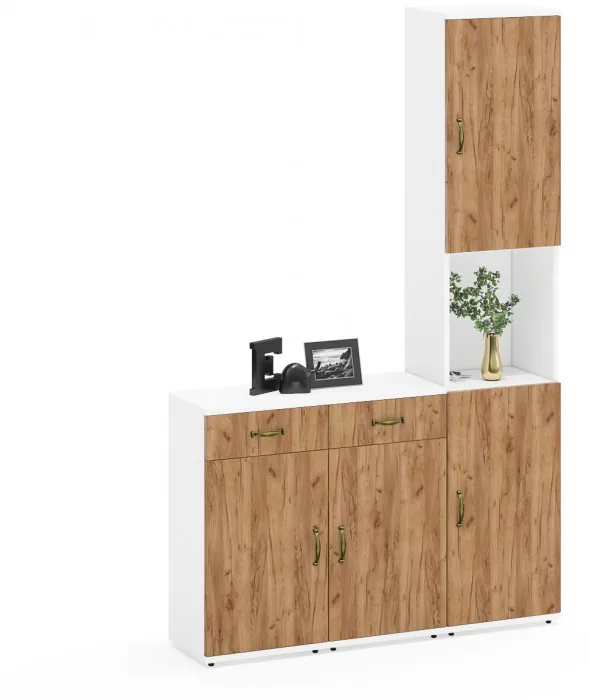 Лидер-8 Пенал + Тумба МД 3.15 + Тумба МД 3.15, белый шагрень/крафт золото