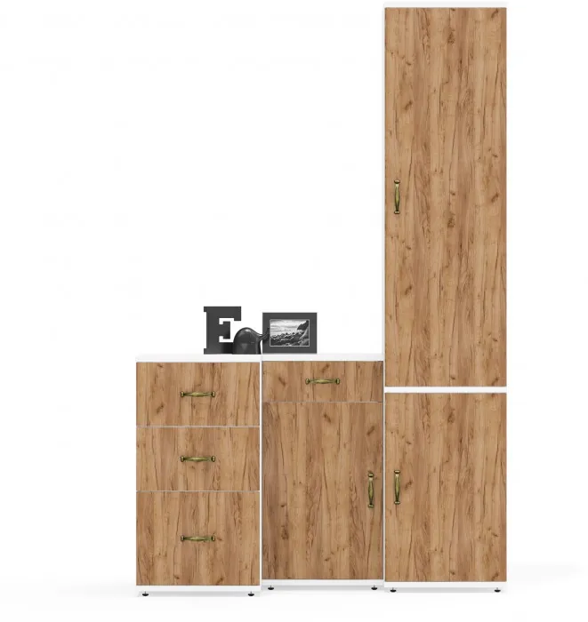 Лидер-8 Пенал МД 21Б + Тумба МД 3.15 + Тумба МД 3.16, белый шагрень/крафт золото