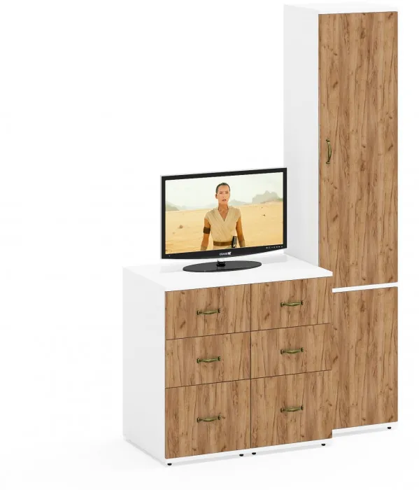 Лидер-8 Пенал МД 21Б + Тумба МД 3.16 + Тумба МД 3.16, белый шагрень/крафт золото