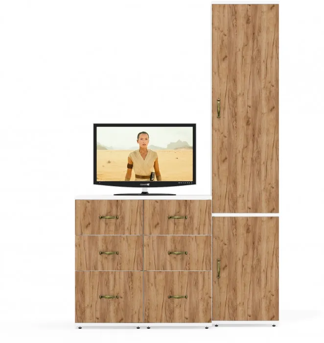 Лидер-8 Пенал МД 21Б + Тумба МД 3.16 + Тумба МД 3.16, белый шагрень/крафт золото