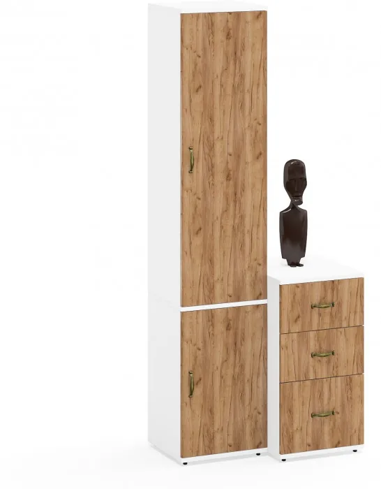 Лидер-8 Пенал МД 21Б + Тумба МД 3.16, белый шагрень/крафт золото