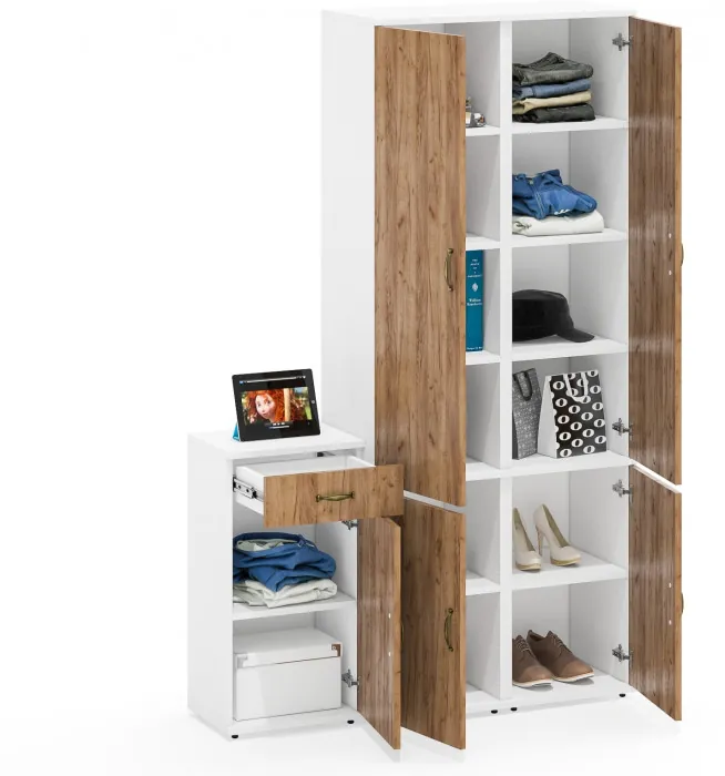 Лидер-8 Пенал МД 22Б + Пенал МД 22Б + Тумба МД 3.15, белый шагрень/крафт золото