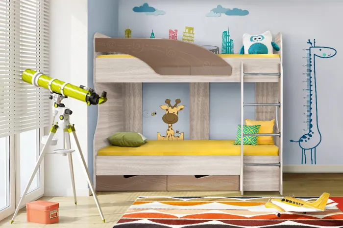 Детская комната Бриз МДФ, набор 3, Ясень светлый/Шоколад (Волна)