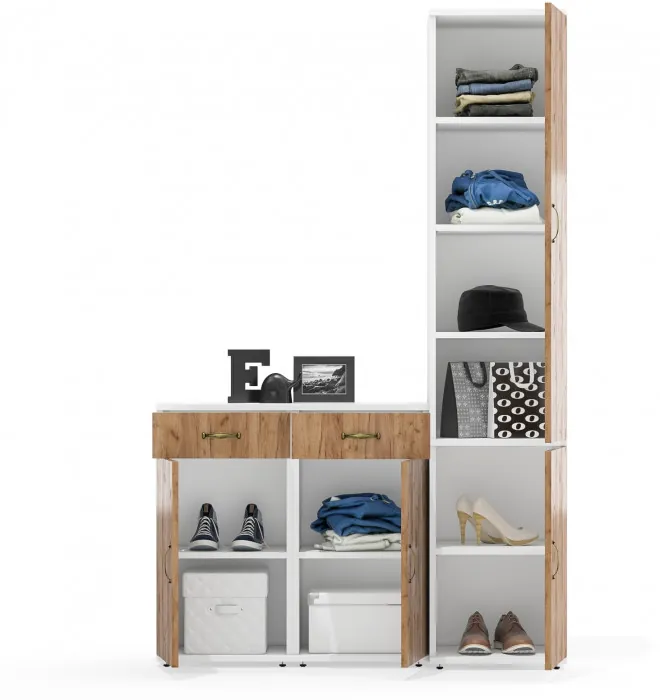 Лидер-8 Пенал МД 22Б + Тумба МД 3.15 + Тумба МД 3.15, белый шагрень/крафт золото