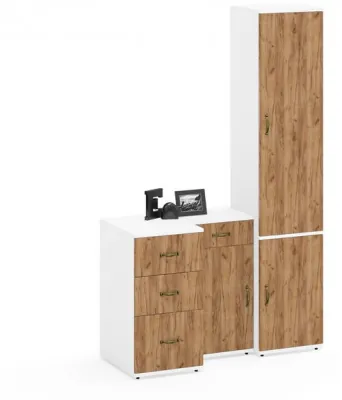 Лидер-8 Пенал МД 22Б + Тумба МД 3.15 + Тумба МД 3.16, белый шагрень/крафт золото