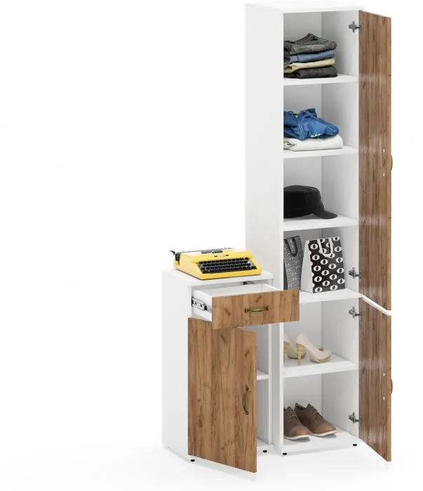 Лидер-8 Пенал МД 22Б + Тумба МД 3.15, белый шагрень/крафт золото