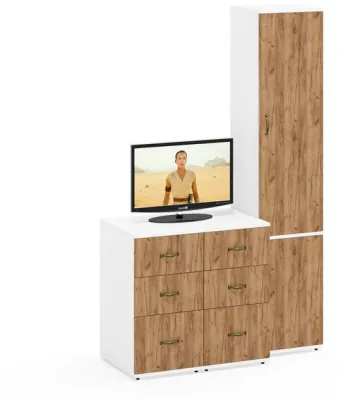 Лидер-8 Пенал МД 22Б + Тумба МД 3.16 + Тумба МД 3.16, белый шагрень/крафт золото