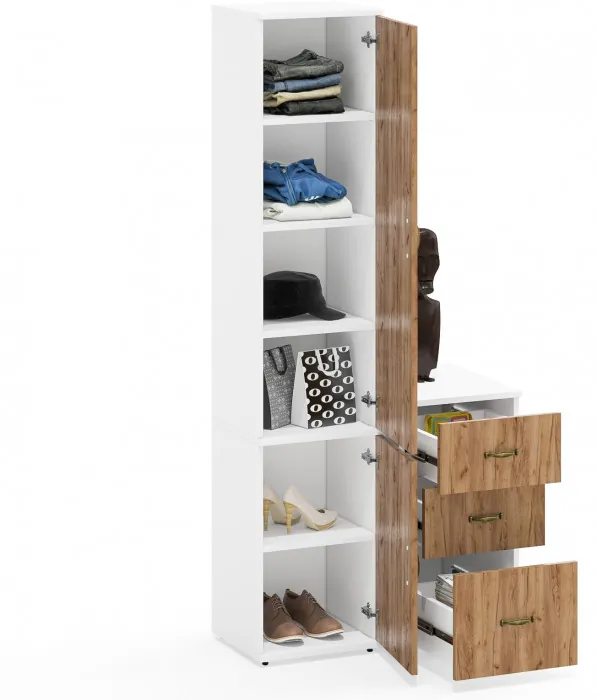 Лидер-8 Пенал МД 22Б + Тумба МД 3.16, белый шагрень/крафт золото