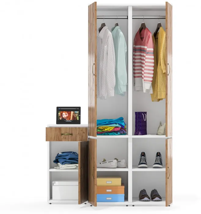 Лидер-8 Пенал МД 23Б + Пенал МД 23Б + Тумба МД 3.15, белый шагрень/крафт золото