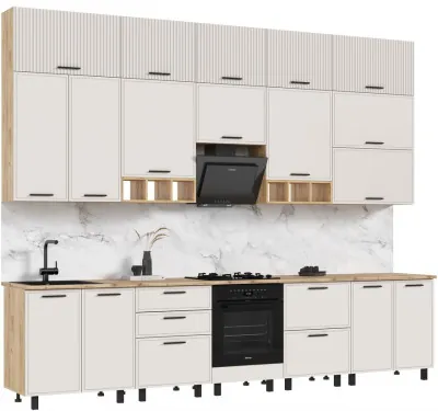 Кухня Бьянка 3,4/1350м (с элементами Люкс класса), Крафт золотой/Кашемир