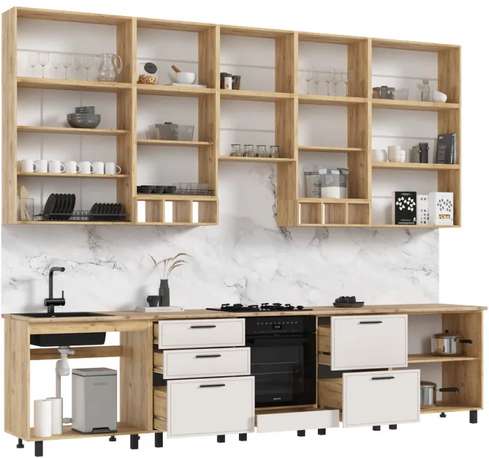 Кухня Бьянка 3,4/1350м (с элементами Люкс класса), Крафт золотой/Кашемир