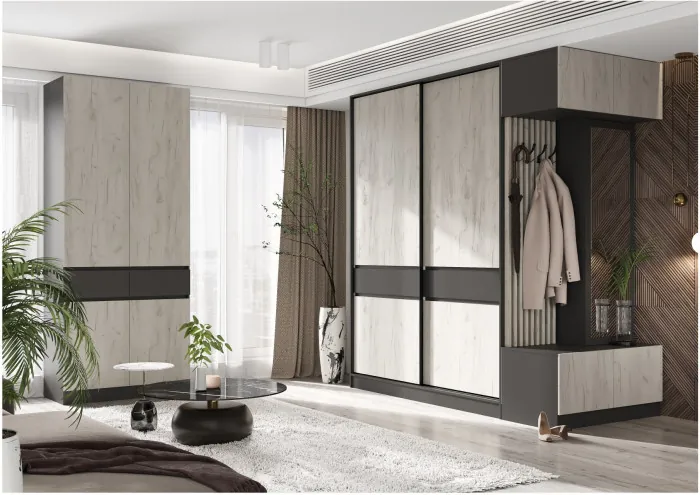 Модульная прихожая Роджинамиф, комп.4 (Графит, Крафт золотой)