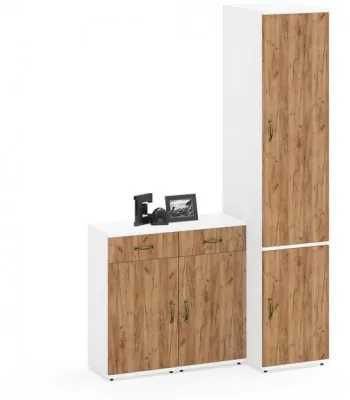 Лидер-8 Пенал МД 23Б + Тумба МД 3.15 + Тумба МД 3.15, белый шагрень/крафт золото