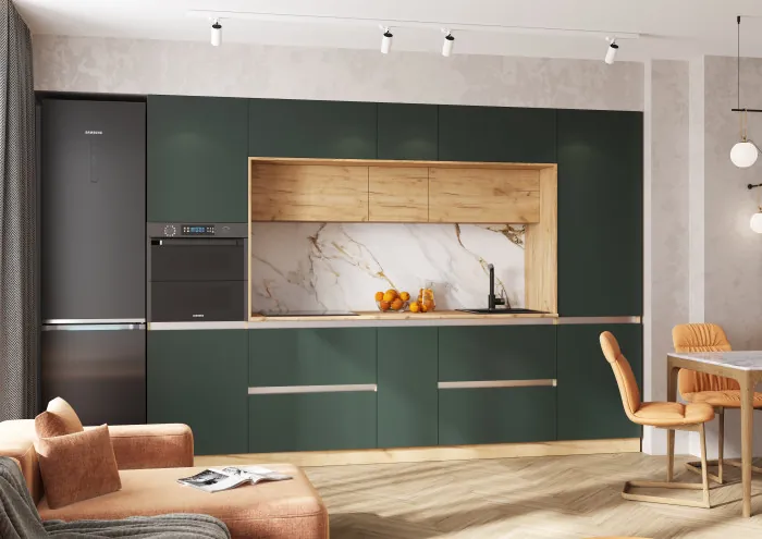 Модульная кухня Карина ЛДСП, Дуб крафт золотой/Изумрудный