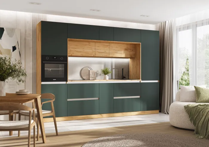 Модульная кухня Карина ЛДСП, Дуб крафт золотой/Изумрудный