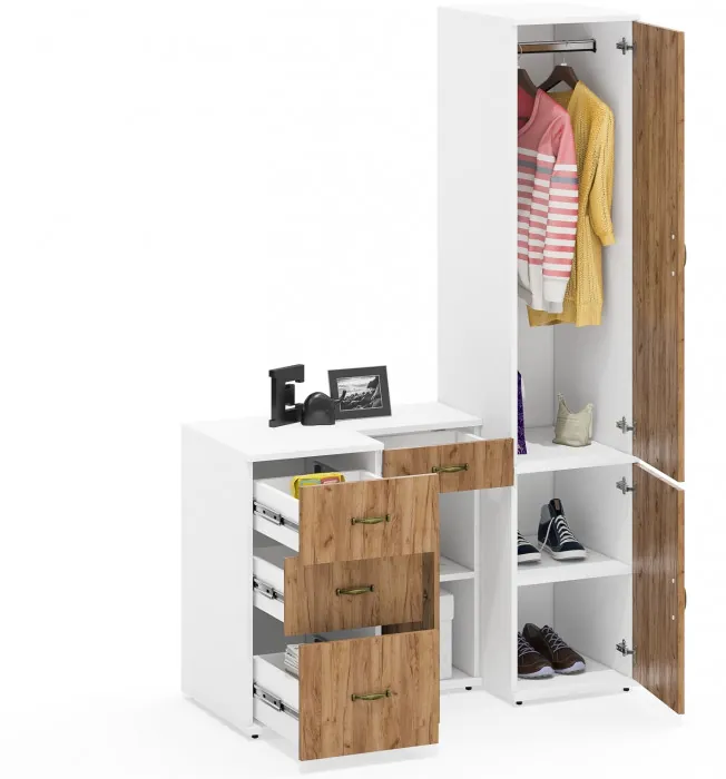 Лидер-8 Пенал МД 23Б + Тумба МД 3.15 + Тумба МД 3.16, белый шагрень/крафт золото