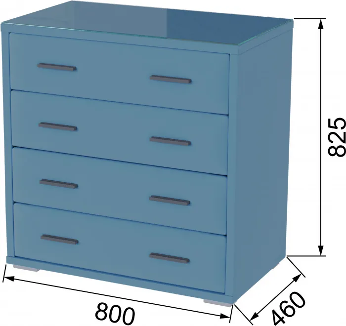 Интерьерный комод со стеклом светло-голубой