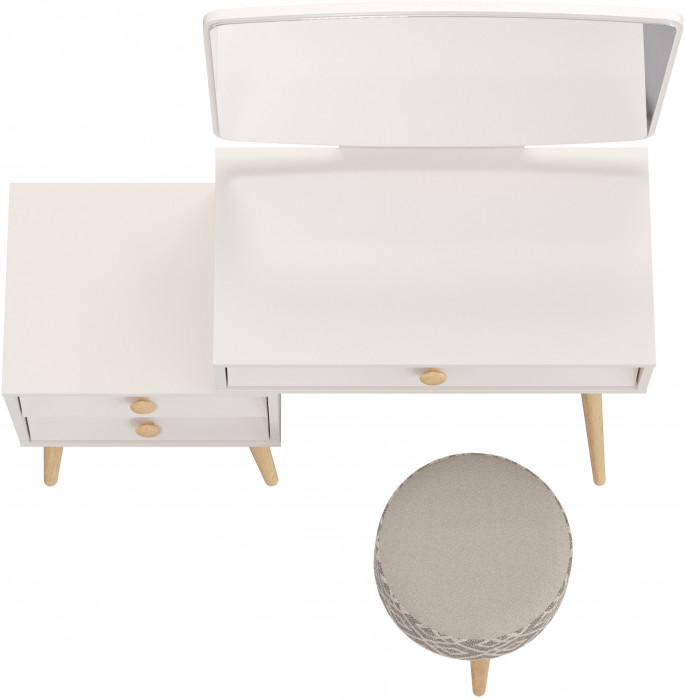 Афина Спальня 4-25901М1к.с. Трюмо + Банкетка 6-5132ТКсерая Юна, цвет кашемир серый/ткань серая, ШхГхВ 105х38,6х129 + 33х33х45 см., универс. сб.