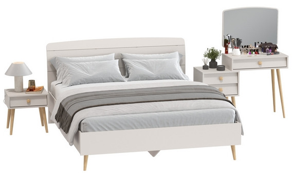 Афина Спальня Кровать 1600 + Трюмо + Тумба, цвет кашемир серый, ШхГхВ 164,6х210,2х95,6 + 105х38,6х129 + 45х37х45 см., 1600х2000 мм., б/м, осн. есть