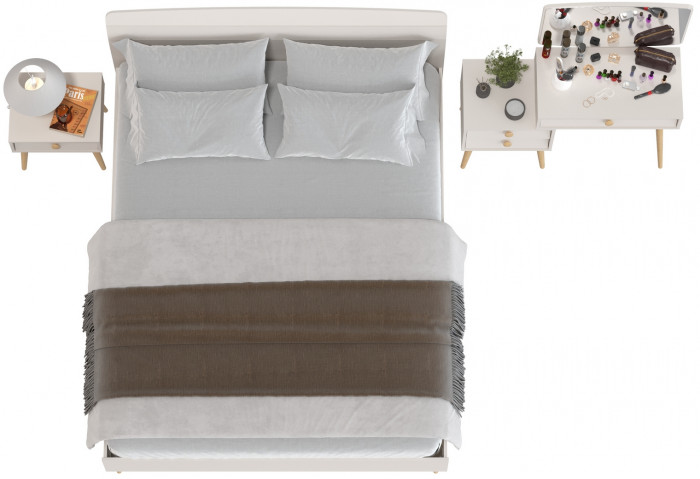 Афина Спальня Кровать 1600 + Трюмо + Тумба, цвет кашемир серый, ШхГхВ 164,6х210,2х95,6 + 105х38,6х129 + 45х37х45 см., 1600х2000 мм., б/м, осн. есть