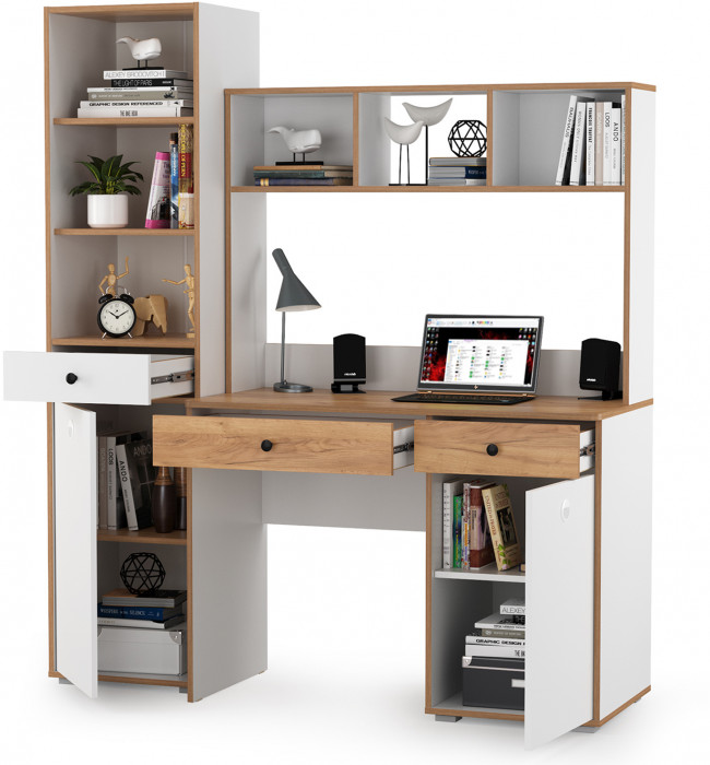 Вуди Компоновка № 05, цвет белый премиум/дуб крафт золотой, ШхГхВ 155х52,7х180,3 см., универсальная сборка