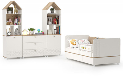 Эйп Детская № 2, цвет белый/дуб белый, сп. м. 800х1600 мм., б/м, основание есть, максимальная нагрузка 80 кг., рекомендуемая высота матраса 120 мм.