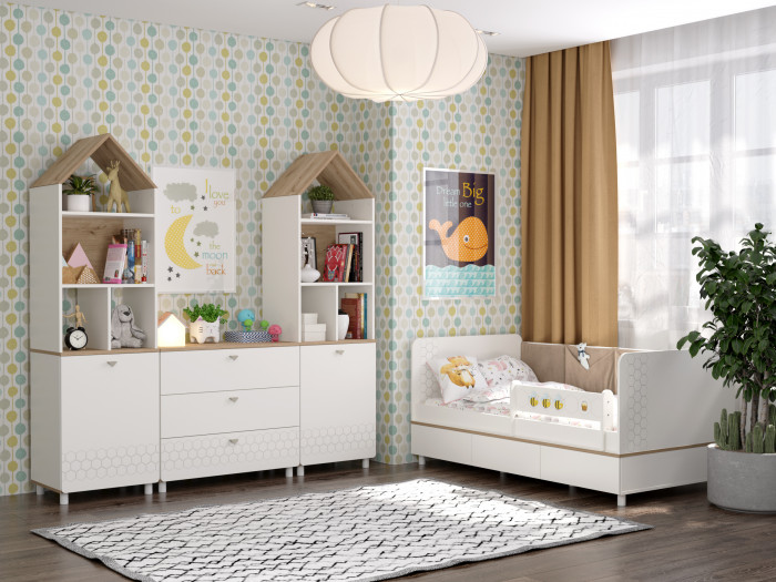 Эйп Детская № 2, цвет белый/дуб белый, сп. м. 800х1600 мм., б/м, основание есть, максимальная нагрузка 80 кг., рекомендуемая высота матраса 120 мм.