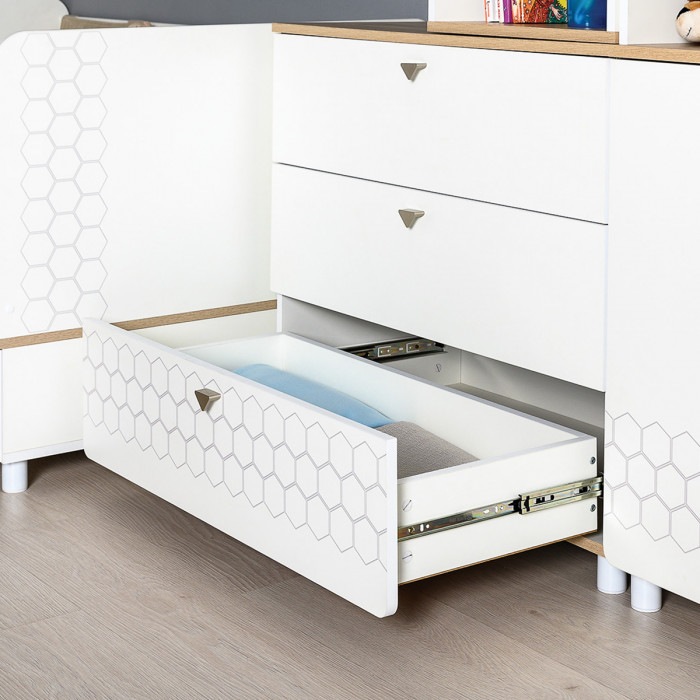 Эйп Детская № 2, цвет белый/дуб белый, сп. м. 800х1600 мм., б/м, основание есть, максимальная нагрузка 80 кг., рекомендуемая высота матраса 120 мм.