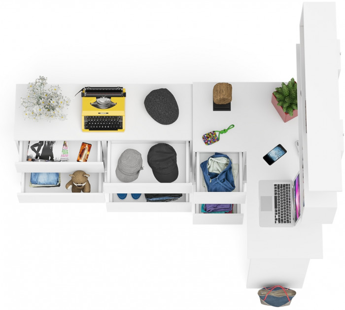 Мори компьютерный стол МС-16 левый + Комод МК1200.6 + Полка 1200, белый