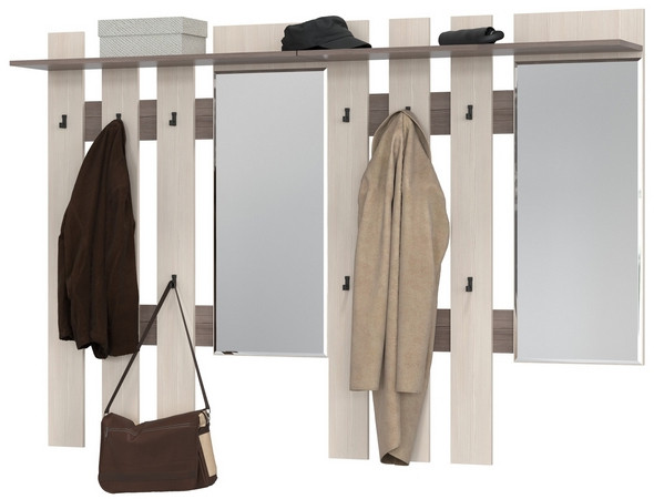 Лира ГК 2-3814+2-3814бод.тем/св Вешалка с зеркалом, цвет бодега тёмный/бодега светлый, ШхГхВ 200х28х135 см., универсальная сборка
